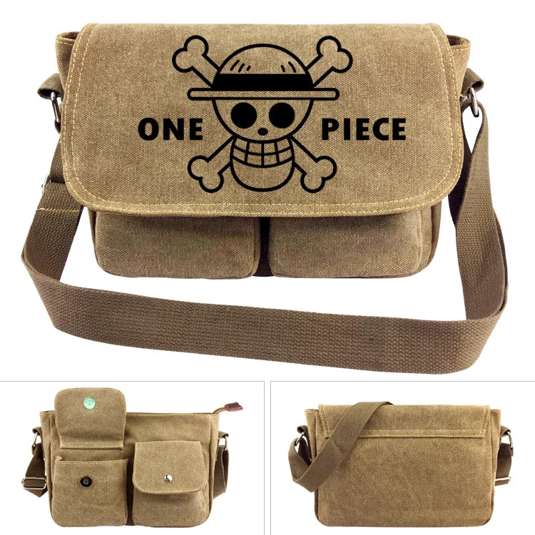 One Piece Inspired Canvas Crossbody Bag – Luffy Shoulder Bag with Law Logo, Anime Student Satchel for School, Travel & Casual Use